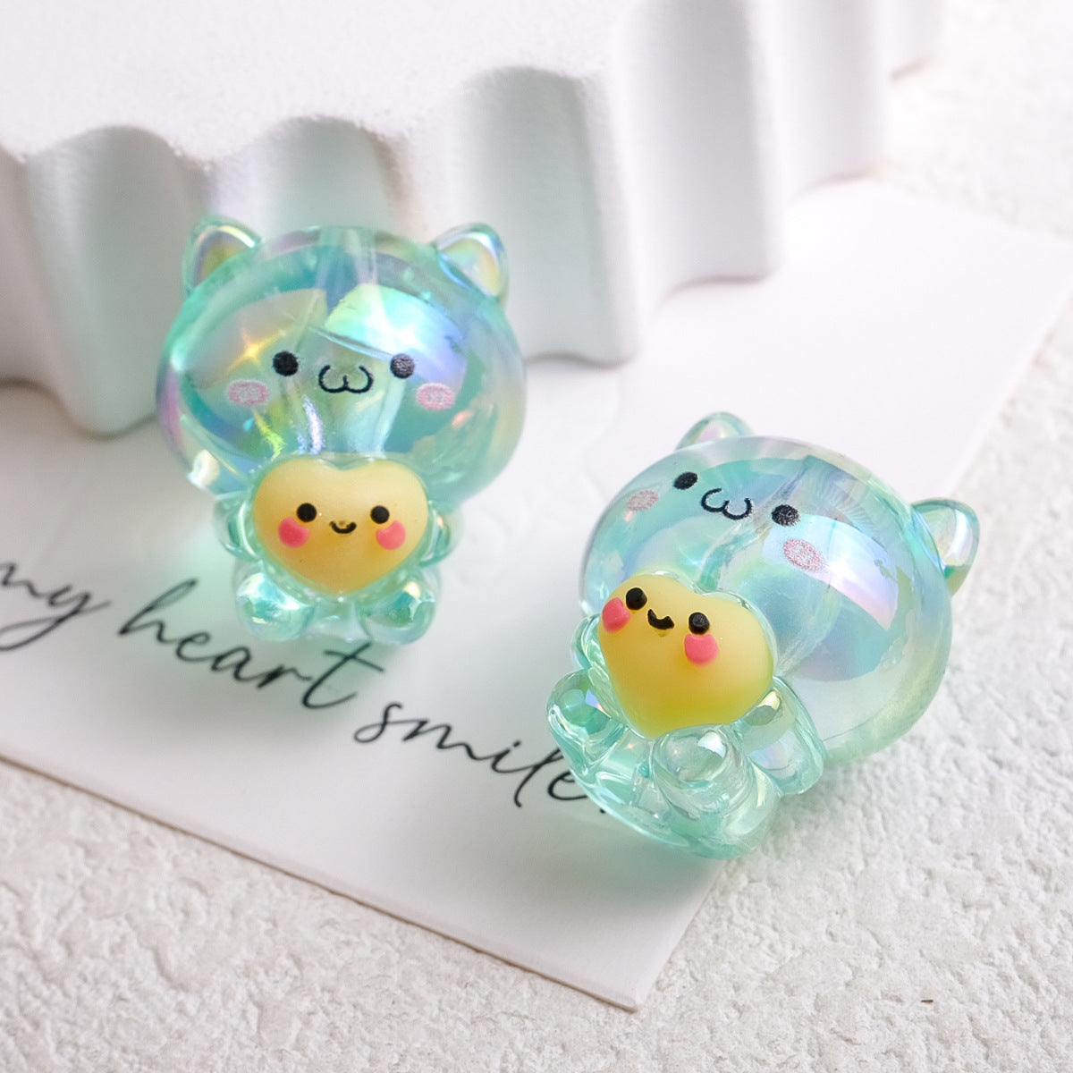 Plating Heart Acrylic Beads 27mm Transparent Cat Design 10pcs 3