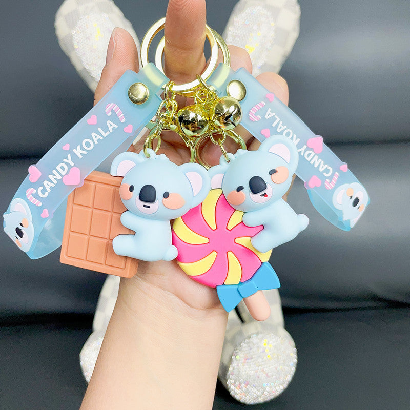 Resin Cartoon Koala Couple Keychain Candy Charm with Bells
