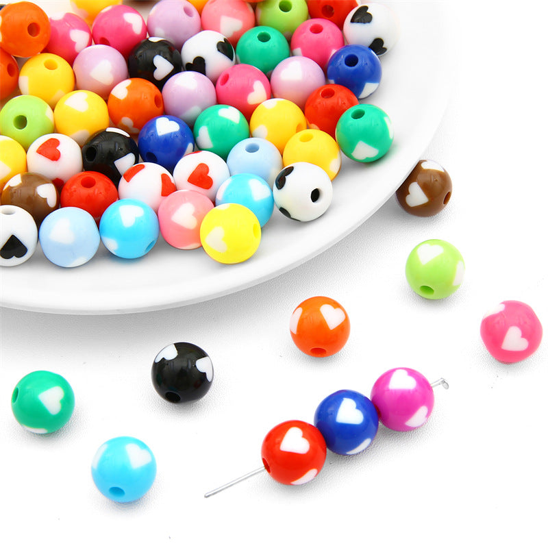 Heart Round Acrylic Beads 12mm Colored Striped Printed 10pcs 6