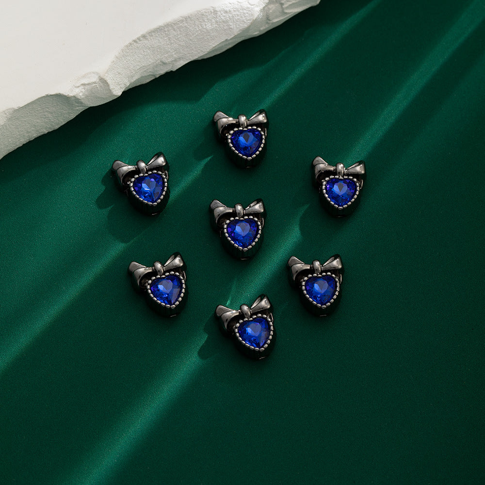 Heart Bow Metal Beads 13mm Rhinestone Accent 10pcs 16