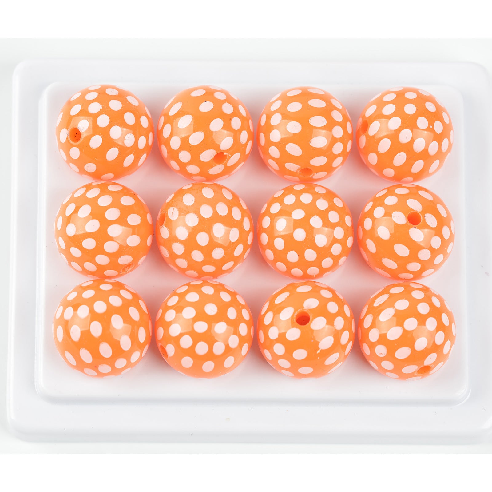 Polka Dot Bubblegum Beads 20mm Orange with White Dot Pattern 10pcs