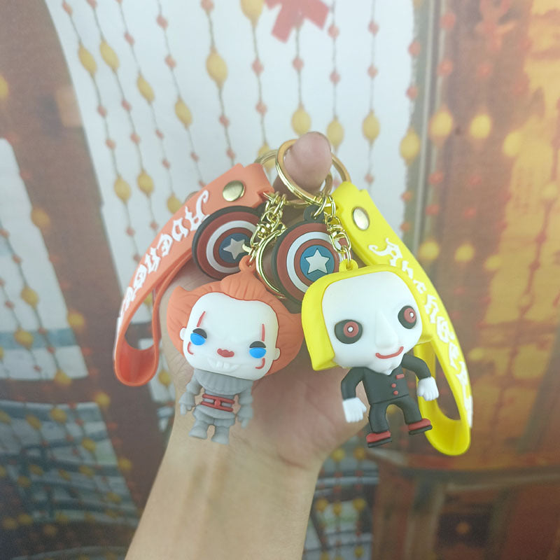 Soft Rubber Halloween Clown Keychain with Orange Hair and Yellow Eyes