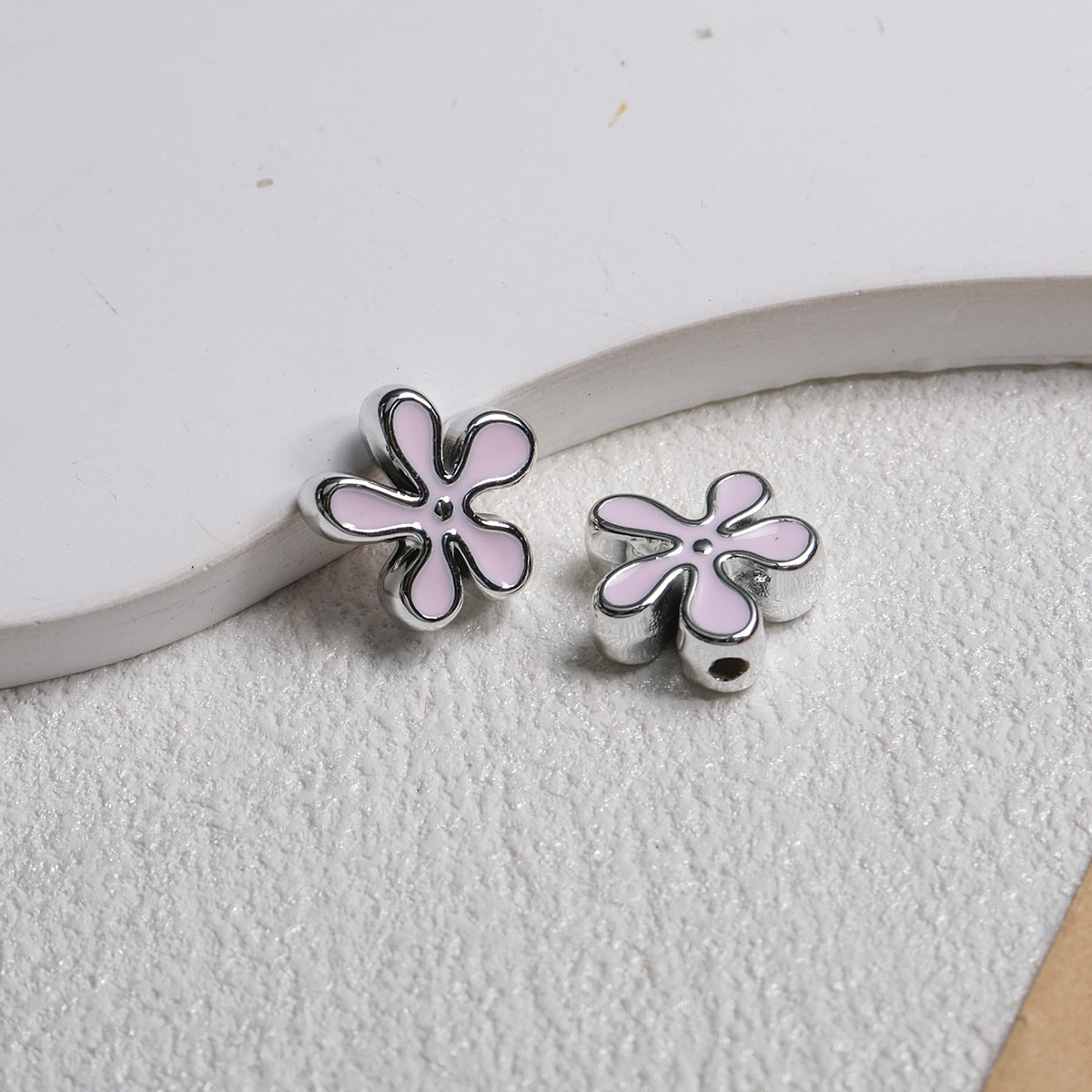 Irregular Flower Acrylic Beads 14mm Silver Enamel Mixed Colors 50pcs 5