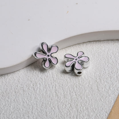 Irregular Flower Acrylic Beads 14mm Silver Enamel Mixed Colors 50pcs 5