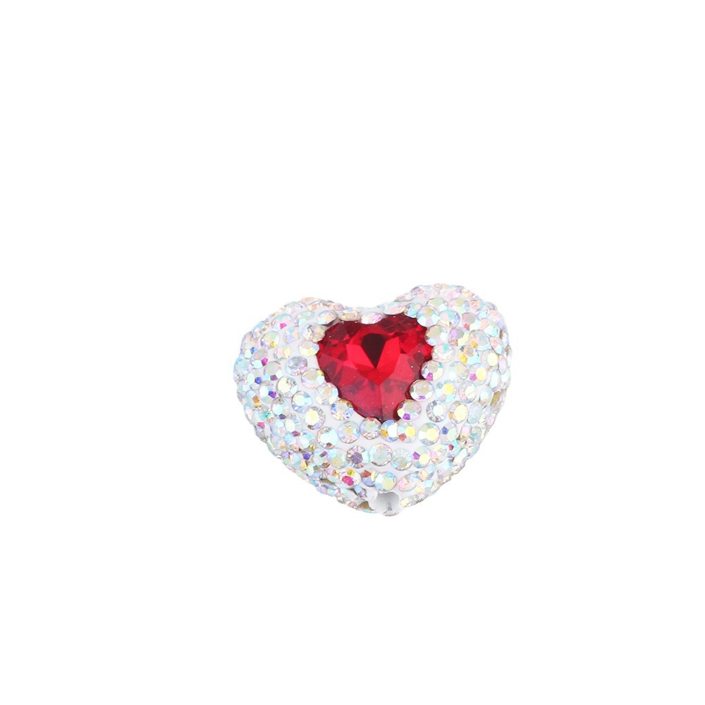 Rhinestone Heart Clay Beads 24mm White Sparkling Center 6pcs 5