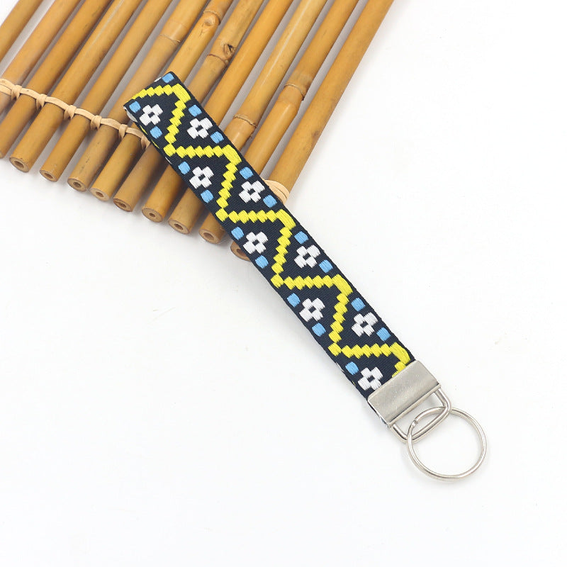 Bohemian Style Wristlet Keychain Antique Silver Polyester 2pcs 17cm 14