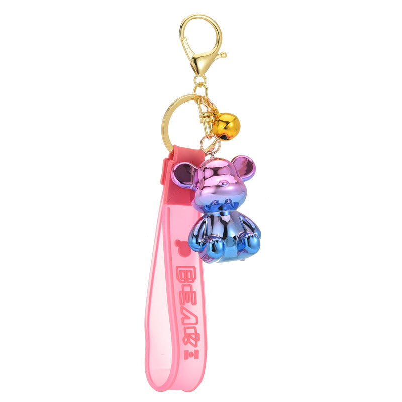 Acrylic Electroplated Bear Keychain with Silicone Strap Colorful Charm 4
