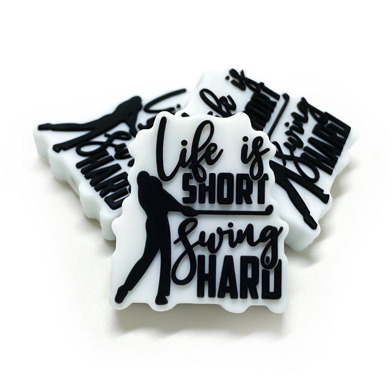 Silicone Focal Beads Golf Boy Life Is Short Swing Hard Irregular Shape 20pcs 4