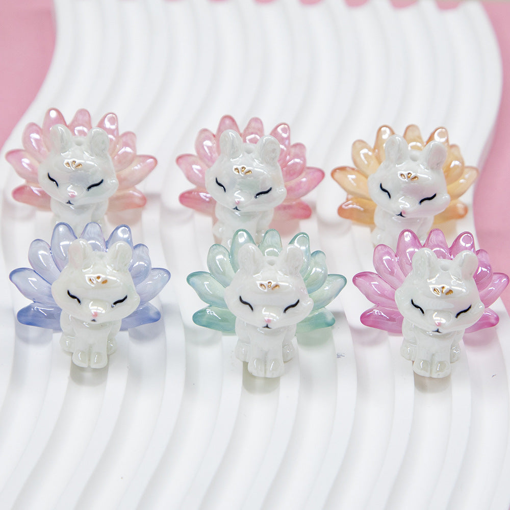 Nine Tailed Fox Resin Beads Glossy White Pastel Tails 8pcs 4