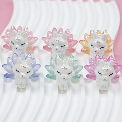 Nine Tailed Fox Resin Beads Glossy White Pastel Tails 8pcs 4