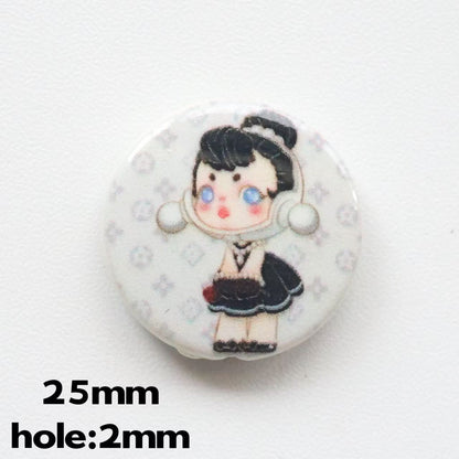 Flat Pop Art Acrylic Beads 25mm Printed Character Design 20pcs 14