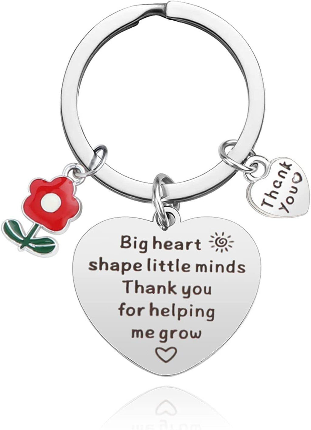 Flower Heart Keychain Stainless Steel Engraved Red Charm