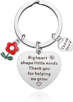 Flower Heart Keychain Stainless Steel Engraved Red Charm