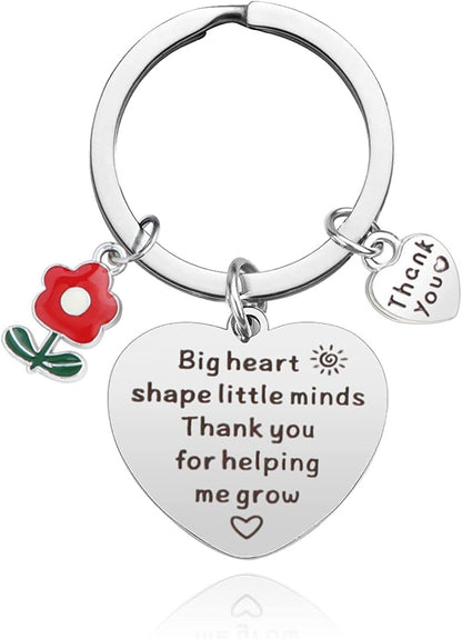 Flower Heart Keychain Stainless Steel Engraved Red Charm