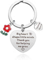 Flower Heart Keychain Stainless Steel Engraved Red Charm
