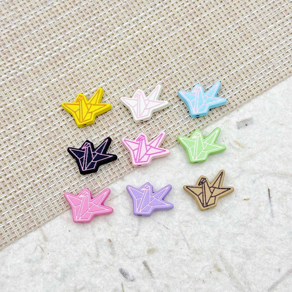 Folded Paper Crane Metal Beads 20mm Spray Painted Colorful Alloy 13