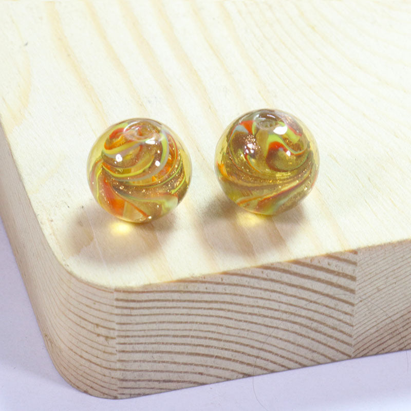 Lampwork Glass Beads Round 12/14mm Transparent Phoenix Tail Gold Foil 5pcs 18