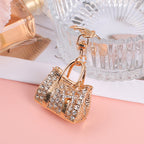 Rhinestone Mini Handbag Metal Keychain Gold Finish Colorful Gems 5