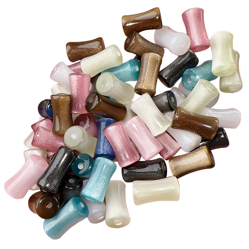 Imitation Jade Bamboo Section Resin Beads 12mm Glitter Powder 10pcs