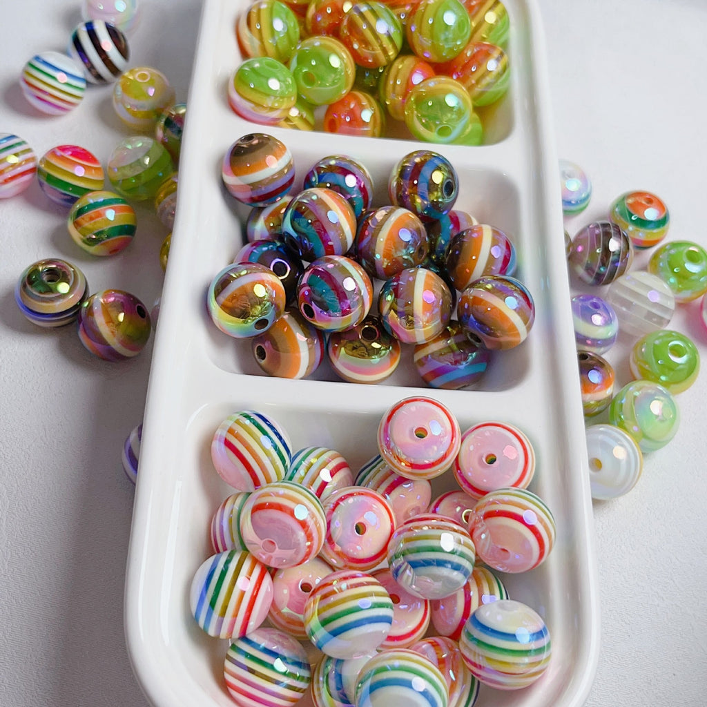 UV Plating Colorful Lollipop Striped Resin Beads 16mm 10pcs 2