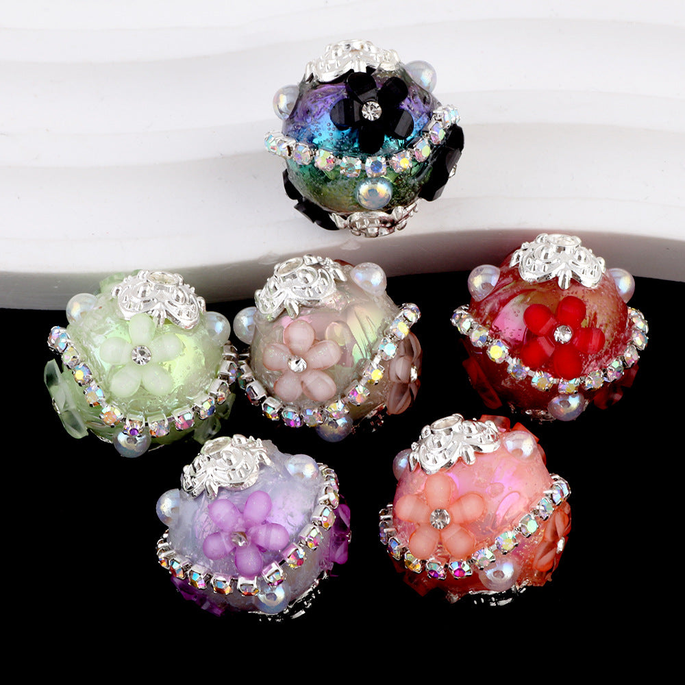 Rhinestone Bubblegum Clay Beads 20mm Floral Chain Wrapped 4pcs 3