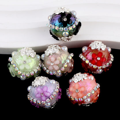 Rhinestone Bubblegum Clay Beads 20mm Floral Chain Wrapped 4pcs 3