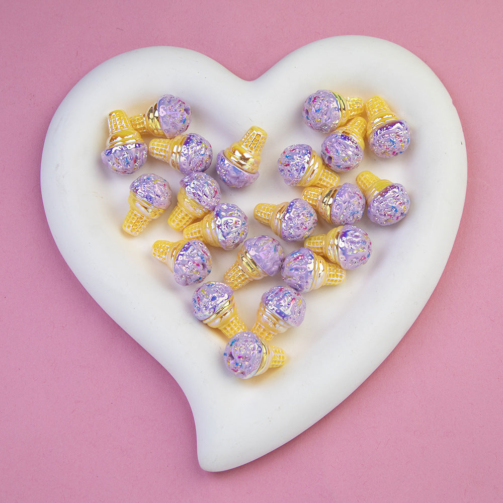 Colorful Ice Cream Cone Resin Beads 23x16mm Glossy Pastel 20pcs 11