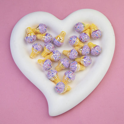 Colorful Ice Cream Cone Resin Beads 23x16mm Glossy Pastel 20pcs 11