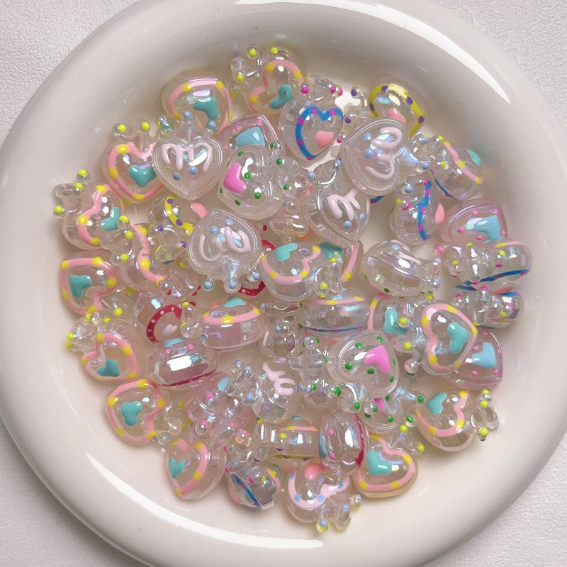 Glow Hand-Painted Heart Crown Acrylic Beads 25mm Pastel 2pcs