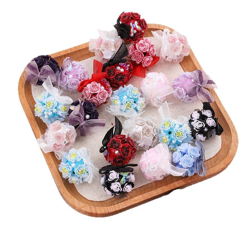 Flower Cluster Clay Beads 23mm Polymer Roses with Bow 5pcs 5