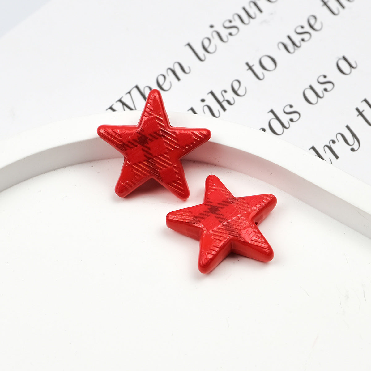 Grid Pattern Printed Star Acrylic Beads 21mm Multicolor 20pcs 11