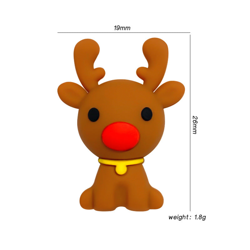 Silicone 3D Focal Beads Christmas Mini Elk Bright Red Nose 20pcs 3