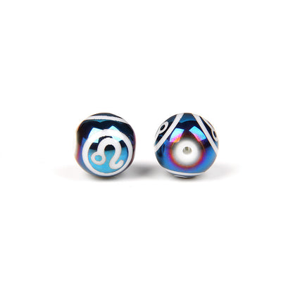 Electroplated Round Glass Beads 10mm Twelve Constellation Blue Silver 5pcs 9