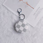Plaid Pattern PU Leather Round Mirror Keychain Gold Clasp 2pcs 7