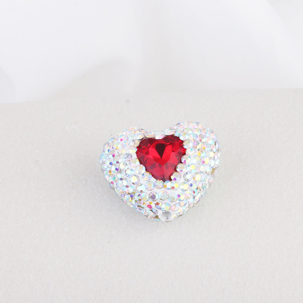 Rhinestone Heart Clay Beads 24mm White Sparkling Center 6pcs 13