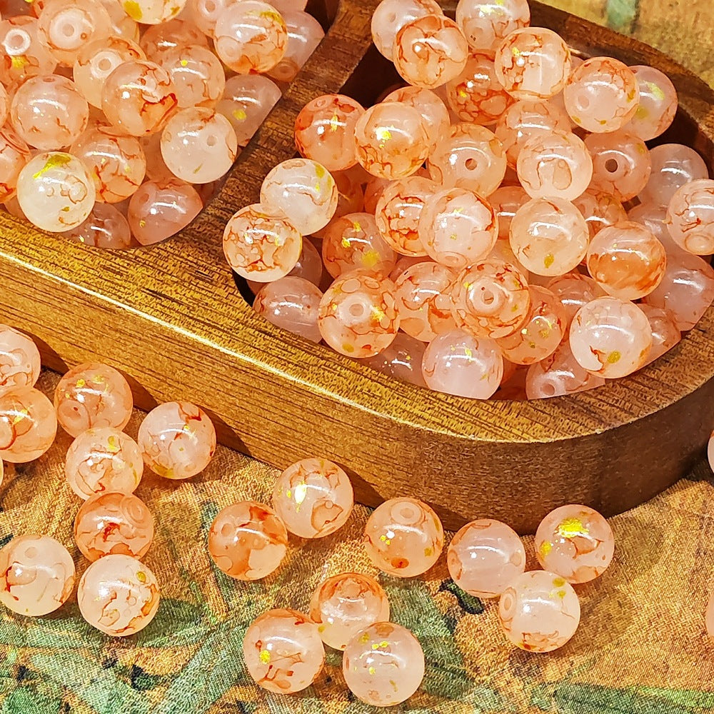 Frosted Round Glass Beads 8mm Marbled Soft Matte Gold Veining 50pcs 21