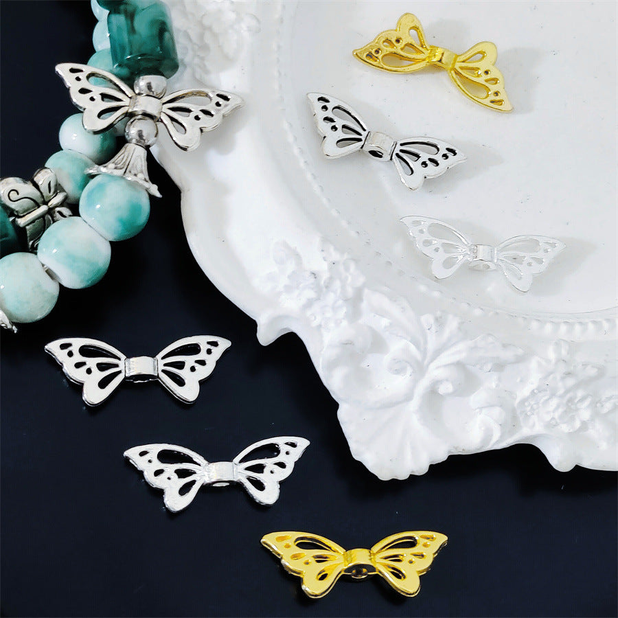 Butterfly Wings Metal Beads 21mm Intricate Openwork Alloy 40pcs