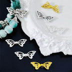Butterfly Wings Metal Beads 21mm Intricate Openwork Alloy 40pcs