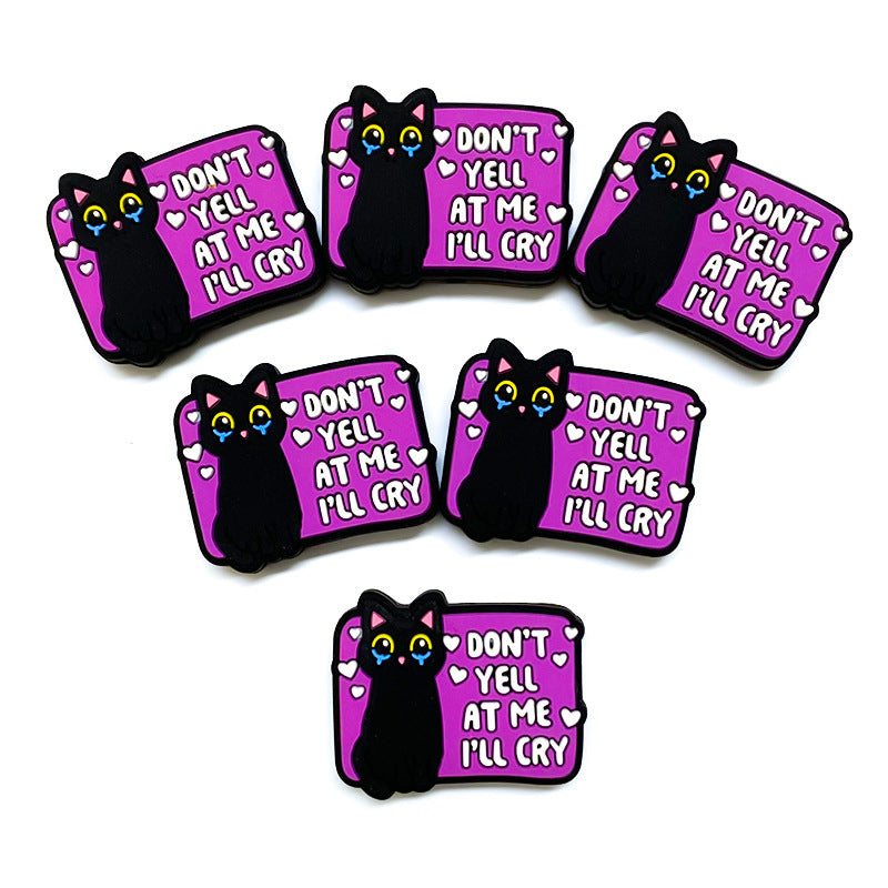 Silicone Focal Beads Tearing Kitten Purple Background with Text 20pcs 4