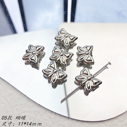 Flower Acrylic Beads Glossy Silver Tone Floral Detail CCB Plastic 100pcs 10