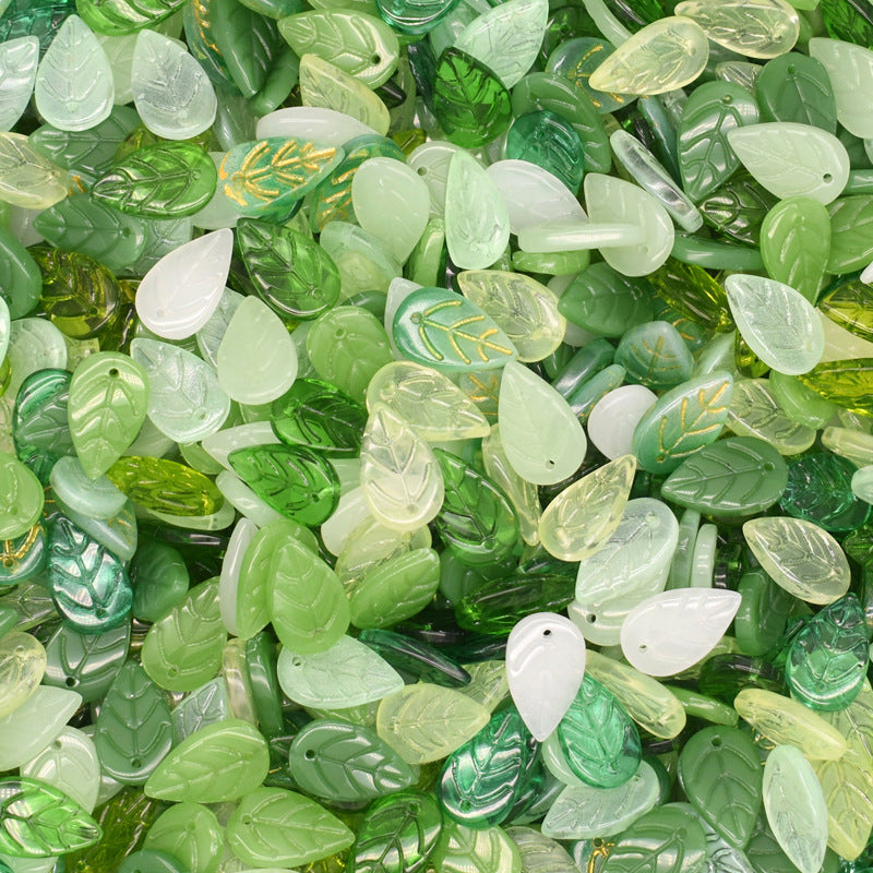 Vintage Czech Glass Leaf Glass Beads 11x18mm 100pcs 2