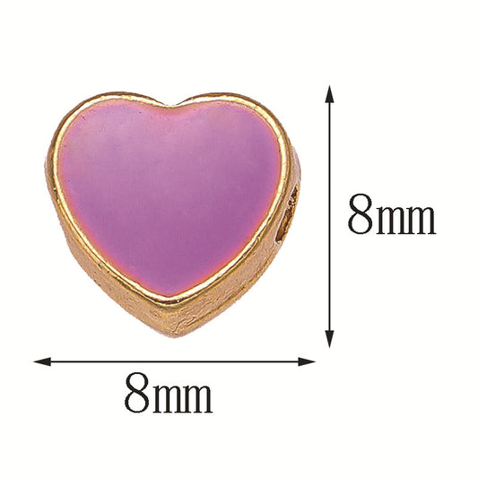 Heart Metal Beads 8mm Double-Sided Enamel Gold Tone 50pcs 2