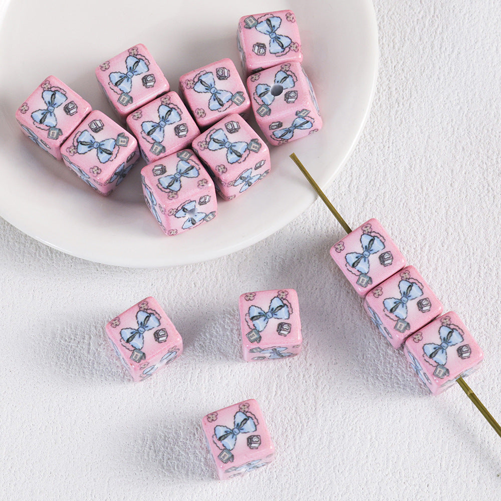 Adobe Printed Square Acrylic Beads 15mm Kitten Puppy Design 10pcs 5