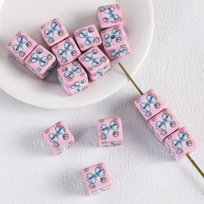 Adobe Printed Square Acrylic Beads 15mm Kitten Puppy Design 10pcs 5