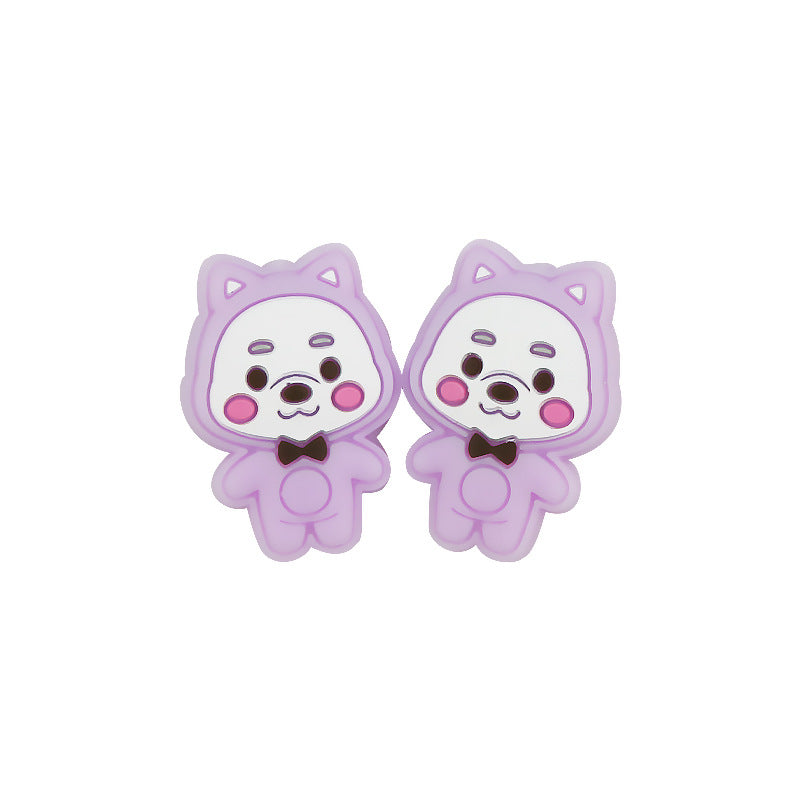 Silicone Focal Beads Little Bear Rosy Cheeks Bow Tie 20pcs 7