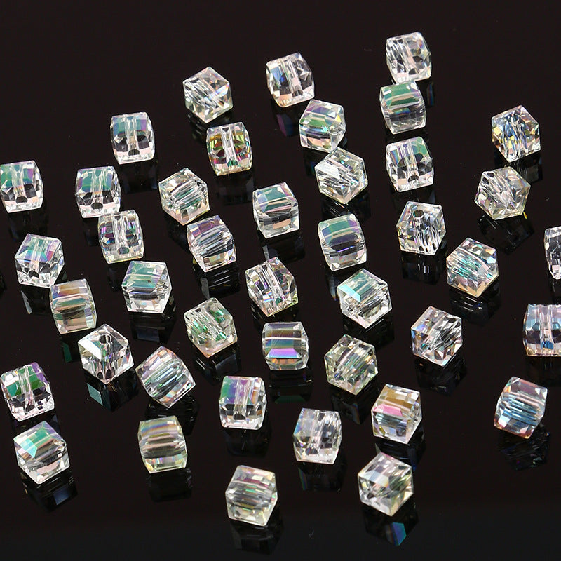 Electroplated Square Glass Beads 6mm Colorful Reflective 96pcs 10