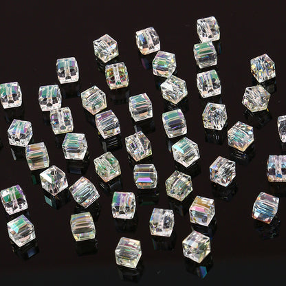 Electroplated Square Glass Beads 6mm Colorful Reflective 96pcs 10