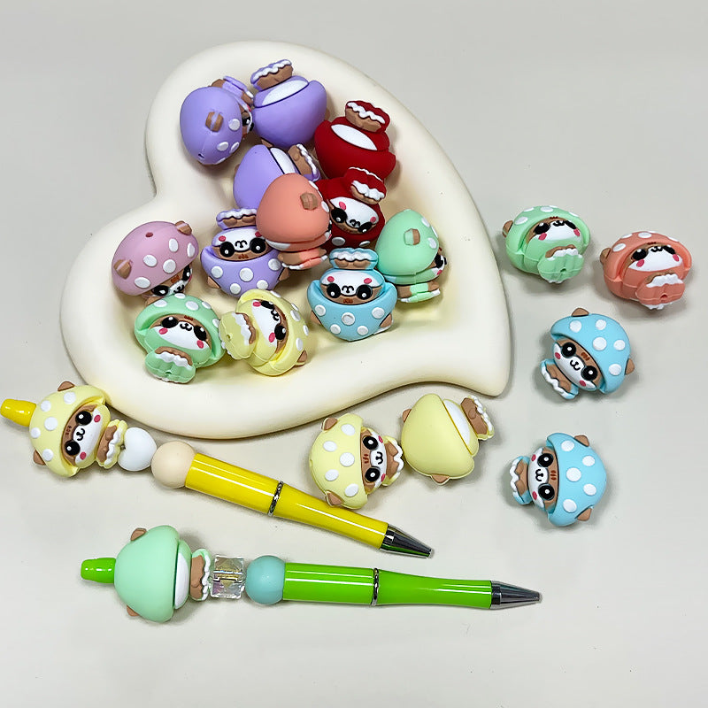 Silicone 3D Focal Beads Mushroom with Smiling Faces 20pcs 4