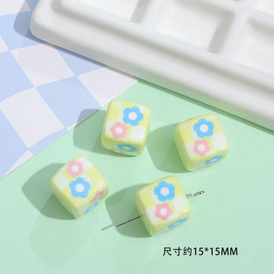 Printed Acrylic Square Beads 15mm Sanrio Pastel Colors 10pcs 11