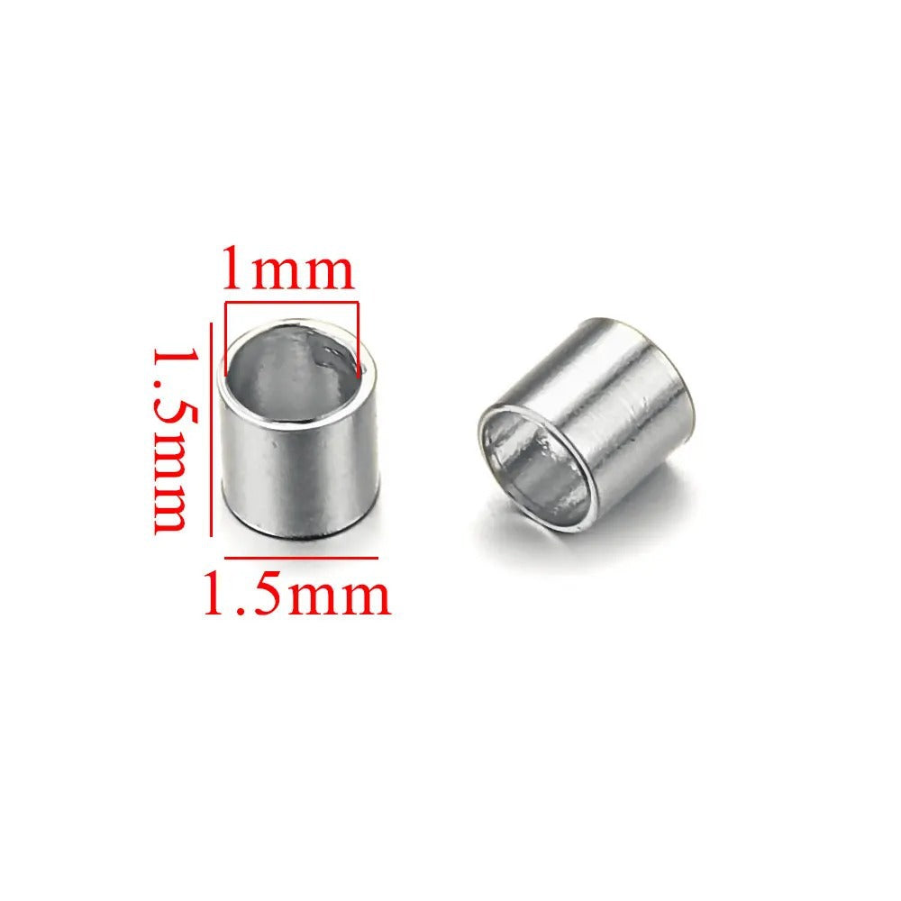 Stainless Steel Tube Metal Beads 1.5/2/2.5mm Crimp Style 200pcs 7